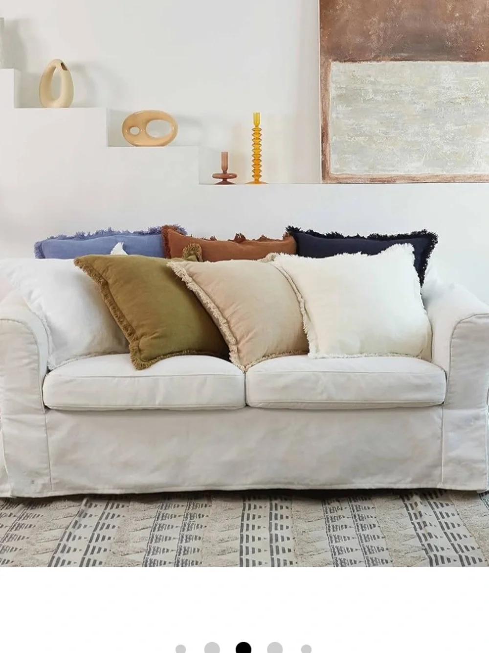 Atlinea Brown  and white Fringe Linen Throw Pillow Cover